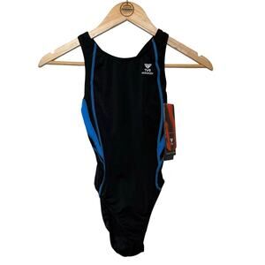 TYR Swimsuit Durafast Alliance Splice Maxback One-Piece BLK Girls Youth Size 26